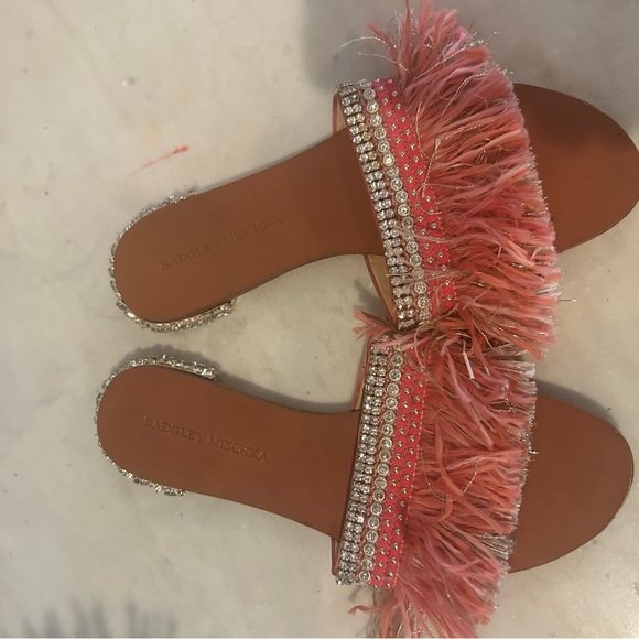 Badgley Mischka Sharlene Pink Fringe Sandals 7.5 - Picture 2 of 7